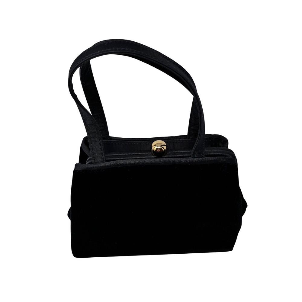 Vintage Magid Evening Purse Black Velvet & Satin Top Handle Three Pockets Gold